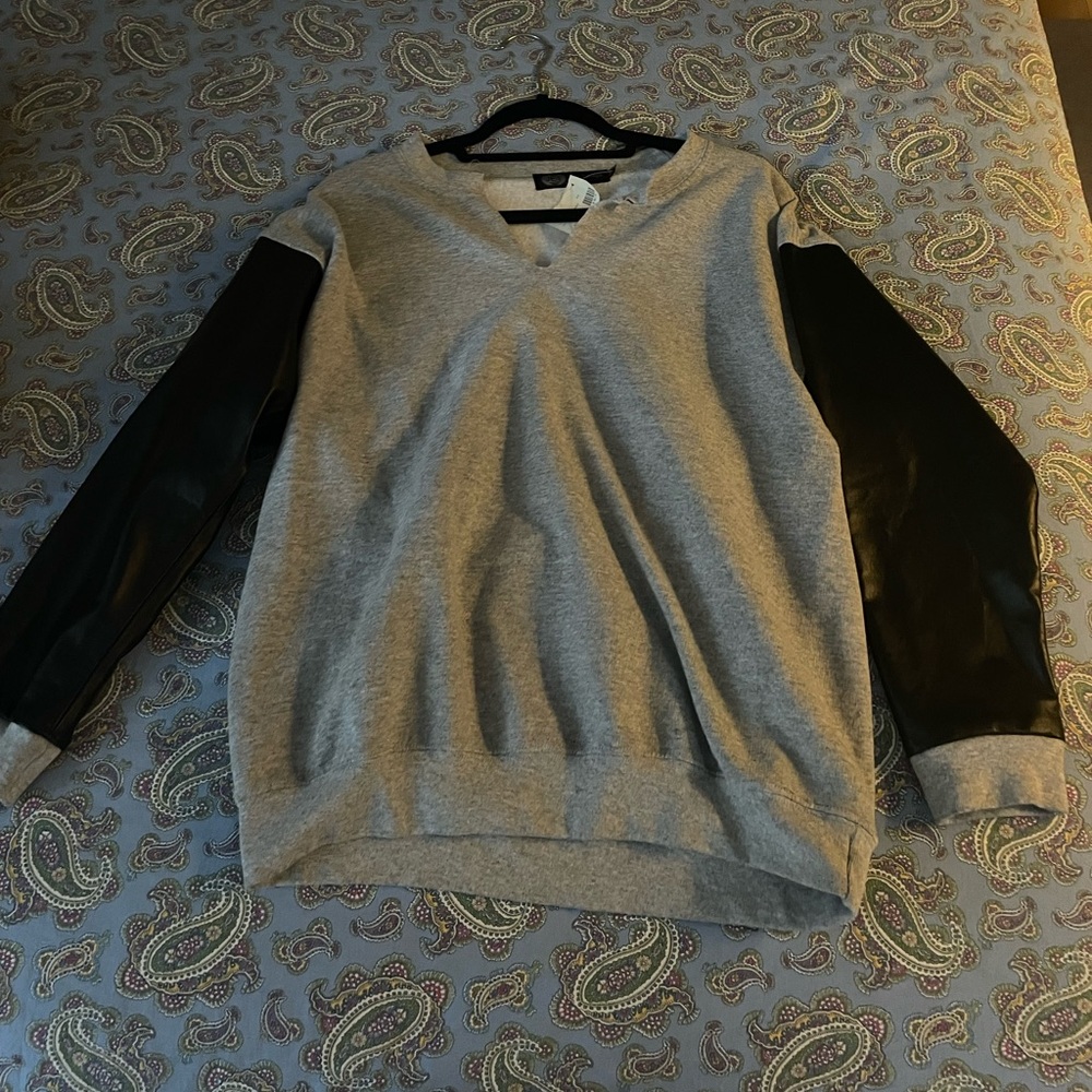JET John Eshaya leather sleeve sweatshirt